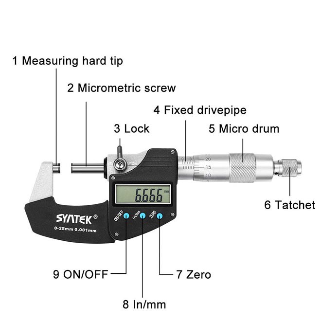 Jual Digital Micrometer 0.001mm Syntek 0-25mm Thickness Outside Micro Meter  0.001 mm Micrometers Caliper Indonesia|Shopee Indonesia