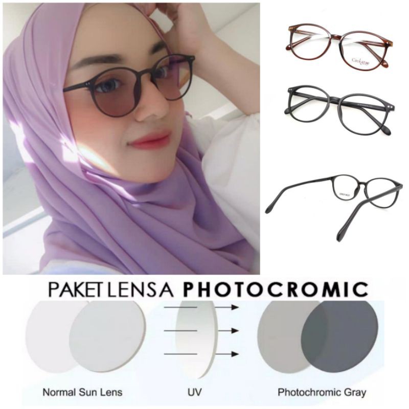PAKET LENSA PHOTOCROMIC | CODE 8018 | Frame Kacamata Bulat | Kacamata Hitam