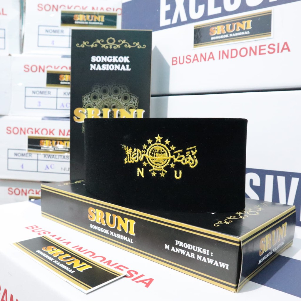 PECI NU SONGKOK HITAM BORDIR NU HIJAU NU EMAS GOLD KUNING MERAH PUTIH NON AC TINGGI 9 ANAK DEWASA