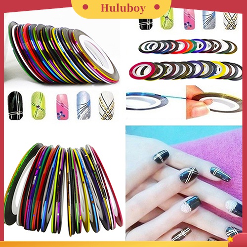 Huluboy Huluboy♡ 30pcs / Roll Stiker Tape Garis Warna Campur Untuk Dekorasi Nail Art DIY