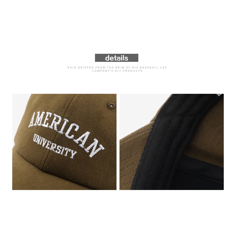 HATSAVENUE-228 Topi Baseball Klip Besi Belakang Bahan Lembut Bordir American University