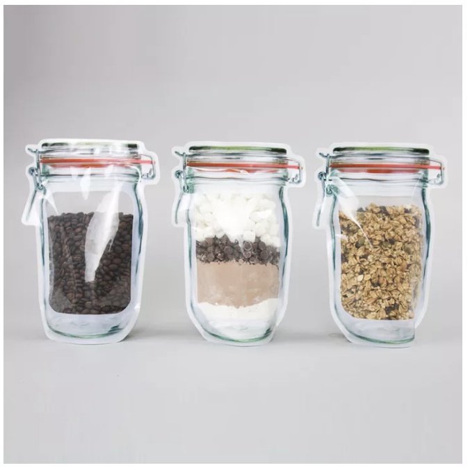 【GOGOMART】Mason Jar Kantong Plastik Klip / Toples Makanan Snack Bumbu Zipper Hemat Tempat