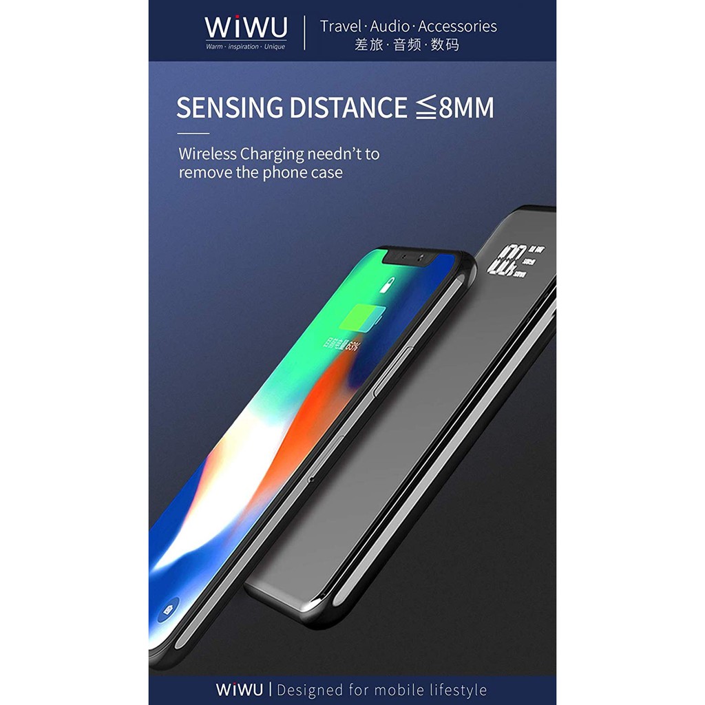 WIWU POWER FLASH W1 - 8000mAh Powerbank with Wireless Charging - Powerbank dengan Wireless Charging