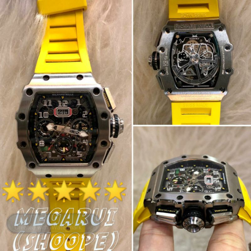 JAM TANGAN COWOK RICHARD MILE RM11-03 KUNING AUTOMETIC SUPER PREMIUM AAA