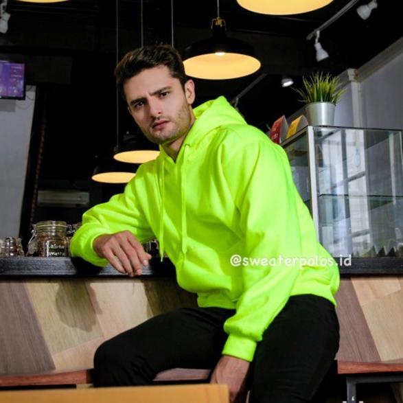 JAKET HOODIE JUMPER HIJAU NEON/HIJAU STABILO SIZE S - XXL POLOS (PRIA & WANITA) ➱ 45
