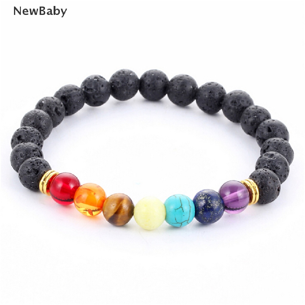 NewBaby 1x Hot Women 7 Gemstone Chakra Lava Rock Stone Prayer Reiki Bead Bracelet Bangle ID