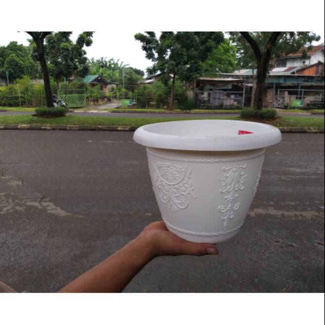 Pot bunga putih flora 25cm (CJP)