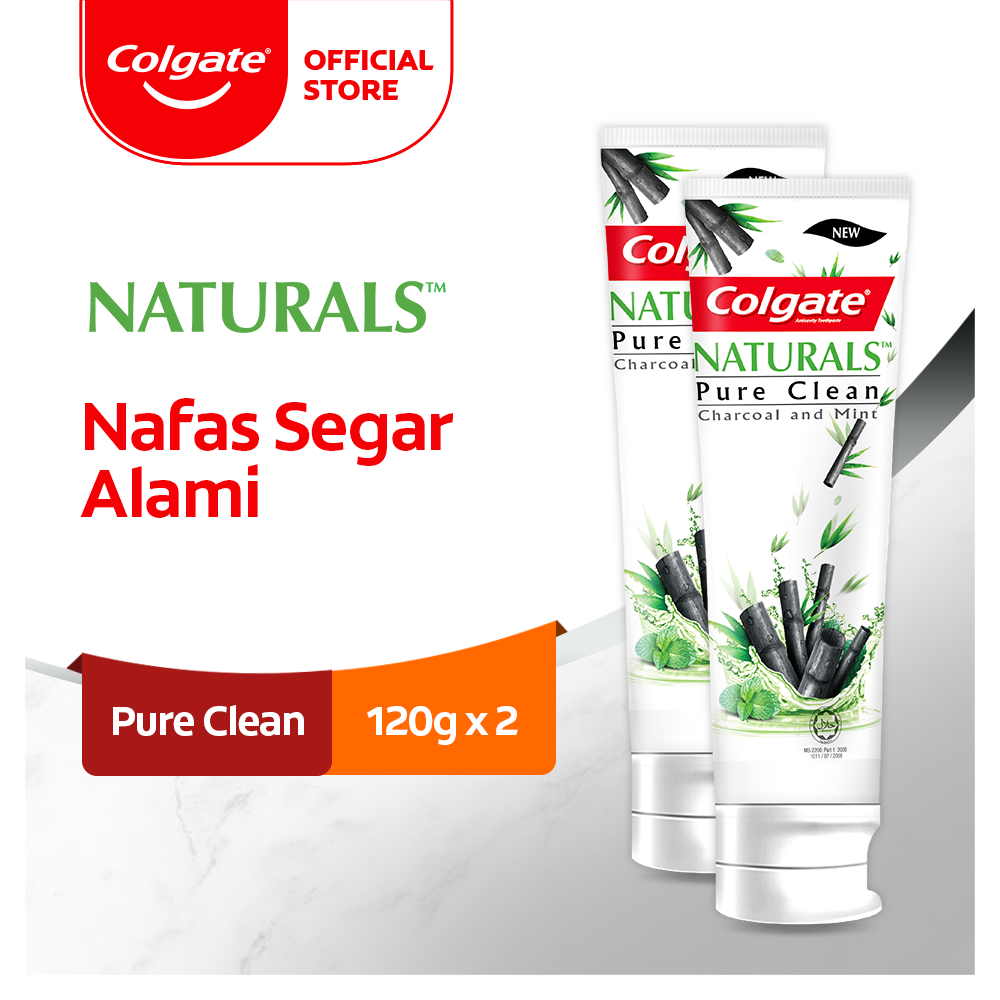 Colgate Naturals Pure Clean Toothpaste Charcoal 120g - Pasta Gigi (2pcs)