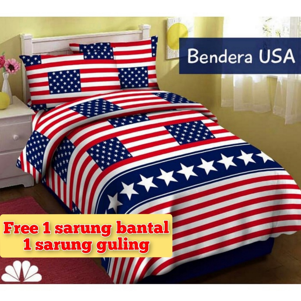 sprei 120x200 motif bendera amerika sudut karet kotak kotak dan emily hitam navy pink biru dan motif
