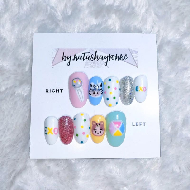 EXO custom press-on nails fake nails nailart kuku palsu