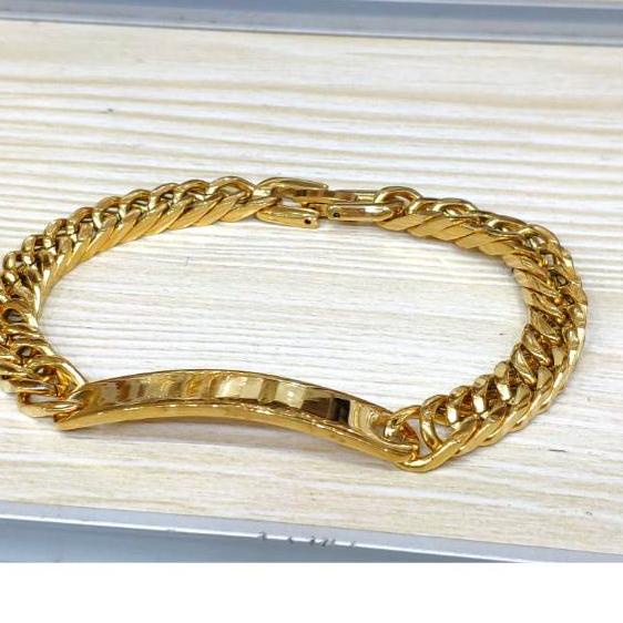 ✥ Bayar Ditempat - Gelang Pria Titanium 316L Emas Rantai Plat Rapat ♀