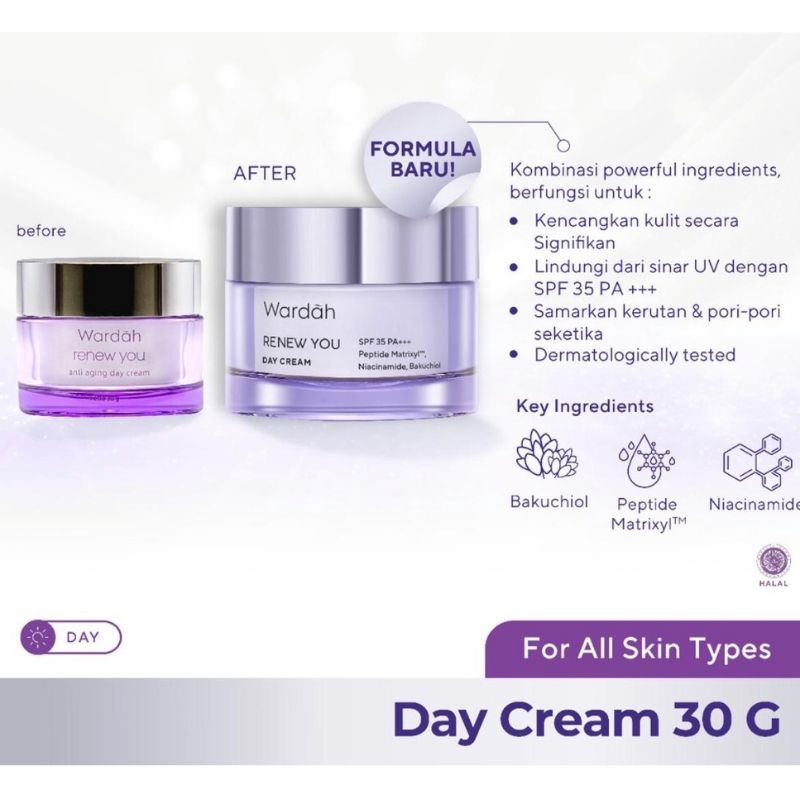 Wardah renew you day night 30gr/cream moisturizer wajah untuk flek hitam/renew you