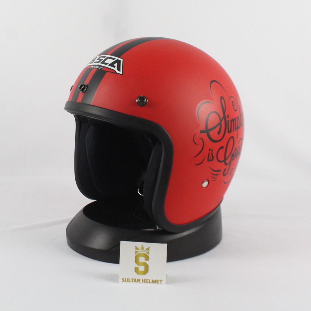 Helm ASCA Retro Half Face - SIG Red Font Black Doff (Bogo/Vespa/Klasik)