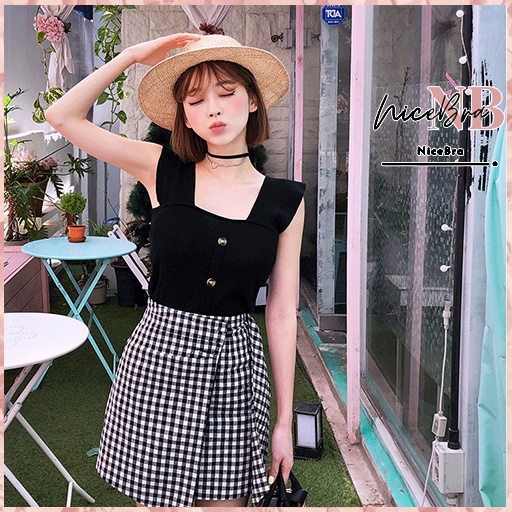 Nicebra Baju Rajut/Tank Top Wanita Square Neck Tank Top Import Style Korea 4054