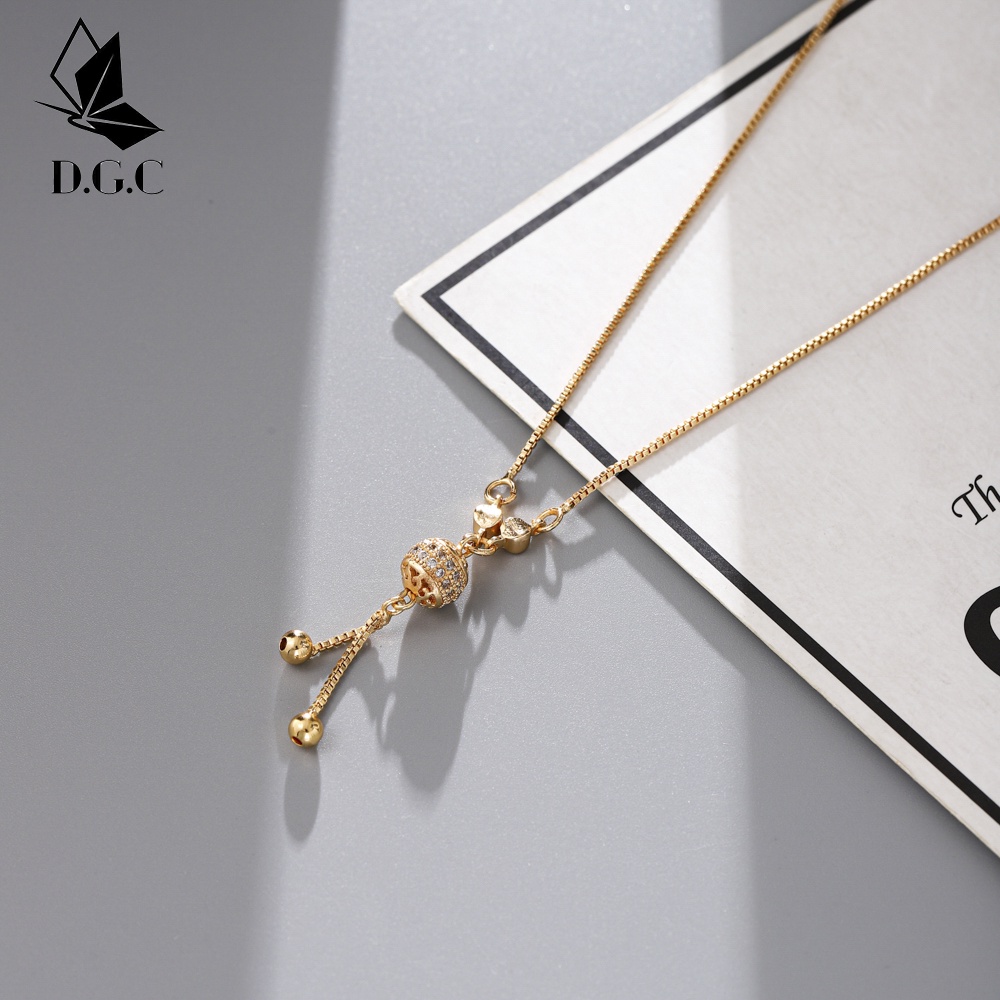 ✨D.G.C✨Kalung Titanium Wanita Korea Rumbai Bola Liontin Aksesoris Kalung Hijab Fashion Lapis Emas D096