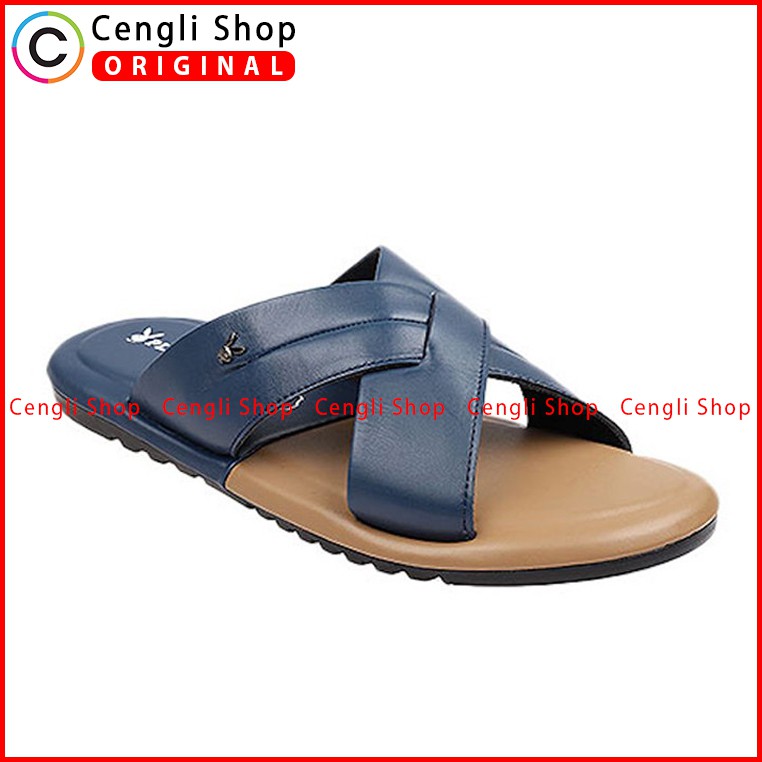 PLAYBOY SANDAL KULIT CASUAL PRIA ORIGINAL TERBARU SENDAL BRANDED BIRU NAVY PLD2