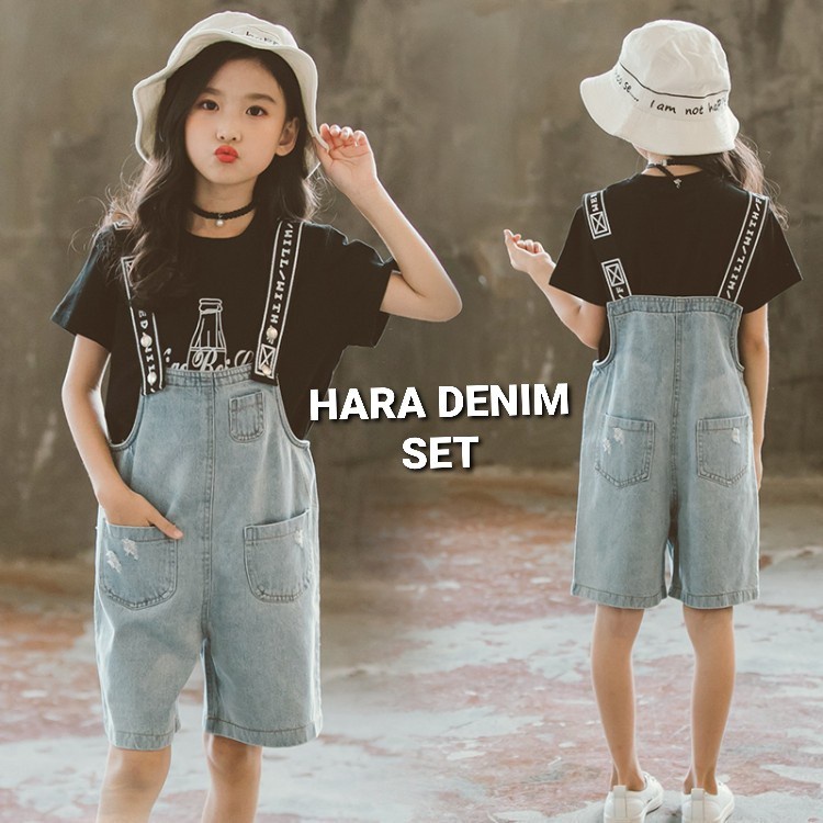 BAJUKIDDIE HARA SET DENIM BAJU SETELAN JUMPSUIT ANAK PEREMPUAN KOREA