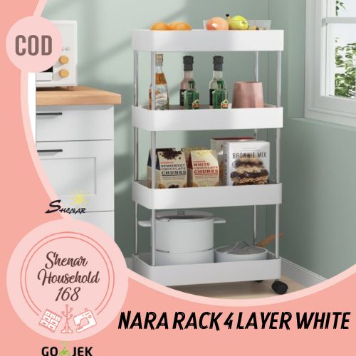SHENAR RAK 4 SUSUN DENGAN RODA  NARA RAK SUSUN RAK DAPUR KAMAR MANDI RUANG TAMU TEMPAT PENYIMPAN SUSUN RAK NARA 4 SUSUN DENGAN RODA UNIK VIRAL  - BISA COD
