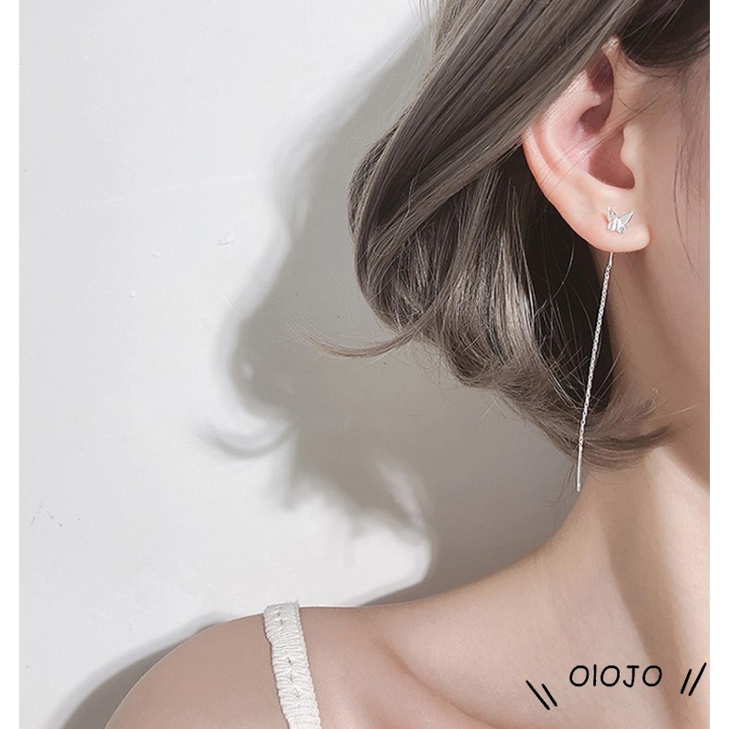 1 Pasang Anting Stud Rantai Rumbai Panjang Desain Kupu-Kupu Gaya Minimalis Untuk Hadiah Natal - ol