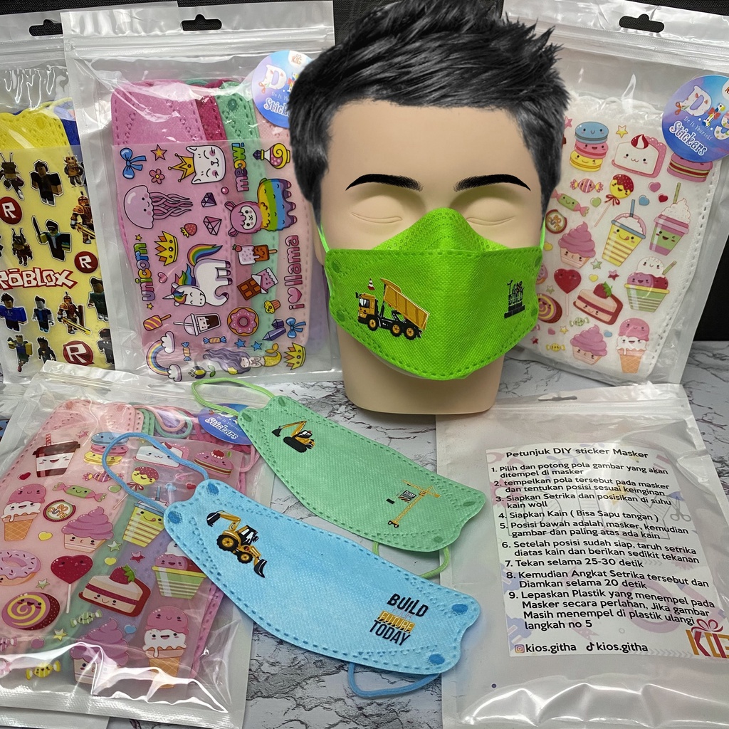 Masker Anak KF94 Stiker / Sticker taruh gambar Sesuai Selera Pakai Setrika Utama Careion