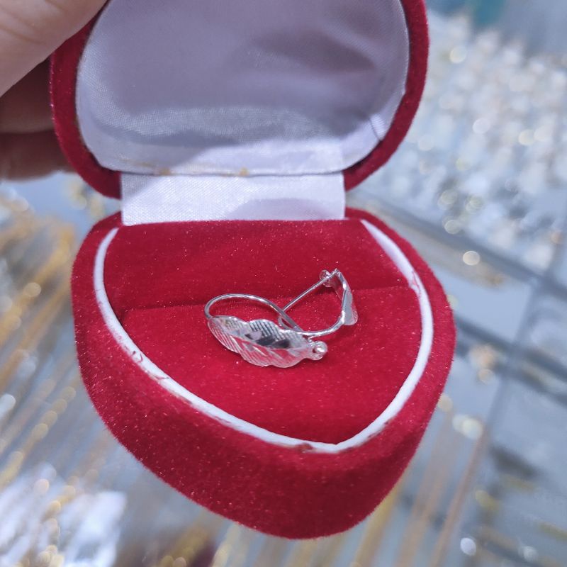 PAKET HEMAT ANTING PERAK ASLI DAUN BANGKOK 999 SILVER DAN EMAS LAPIS GOLD DEWASA DAN ORANG TUA