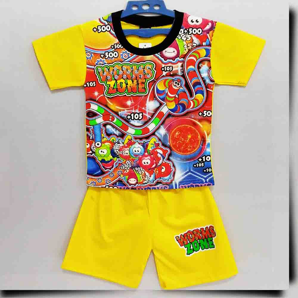 MKids - Baju Setelan KAOS Anak Motif CACING / WORMS ZONE