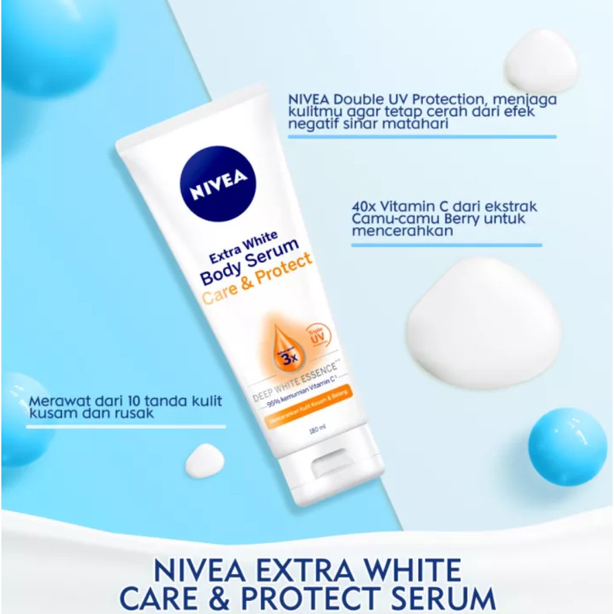 NIVEA Body Serum Extra White 180ml | Care &amp; Protect | Radiant | Night Nourish | Instant Glow | Intensive  | Anti Age | Hijab Cooling | Super Vitamin | C&amp;E | Triple Protect