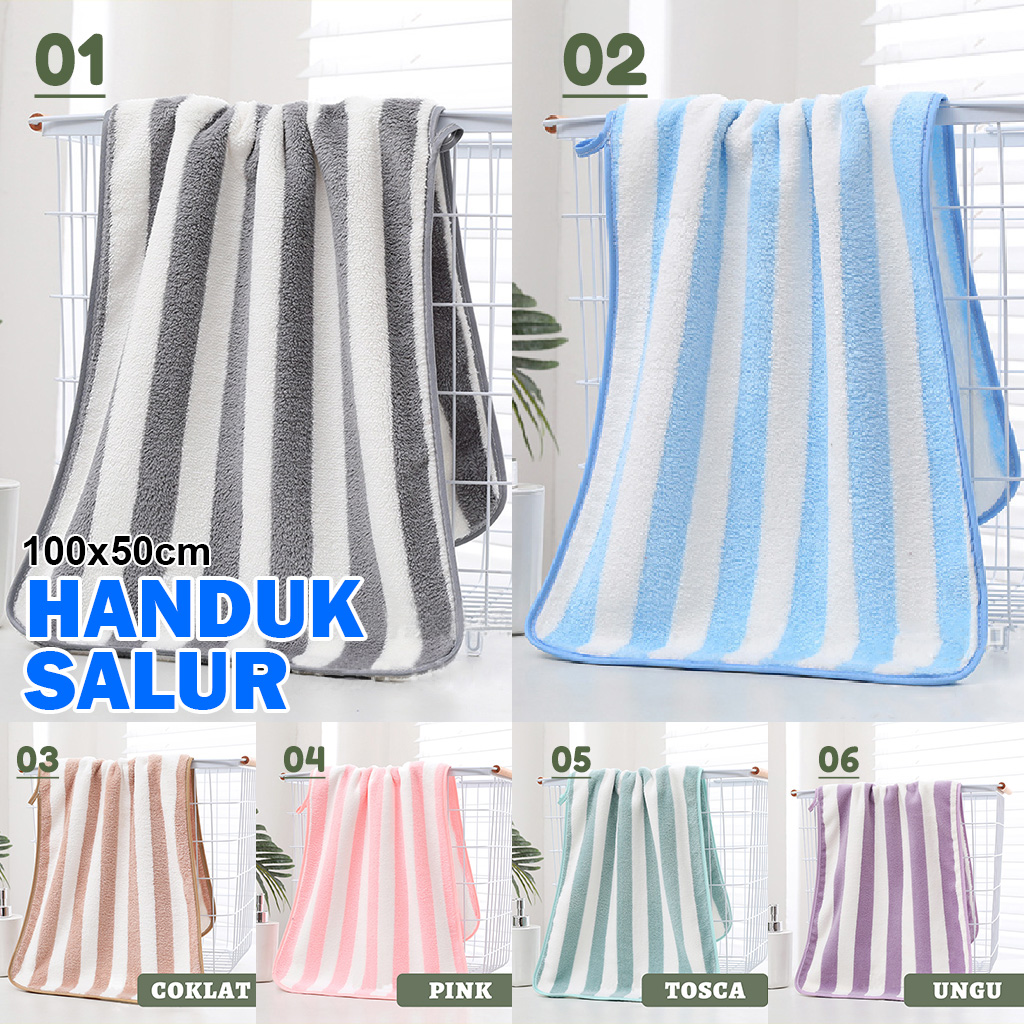 Handuk Mandi Motif Salur Halus Lembut Ukuran 50x100cm Bahan Polyester Pria Wanita Dewasa Terbaru Import - H42-B - Megahome Decor