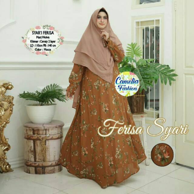 Ferisa Syari motif bunga kecil matt wolfis, khimar ceruty 2layer