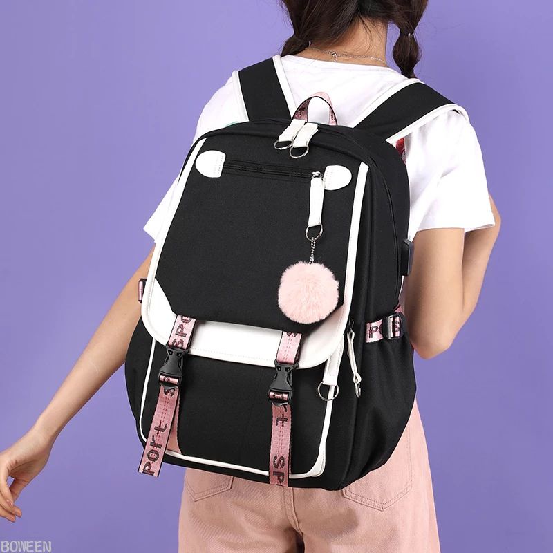 Qisswa Backpack Korea Tas Sekolah Backpack Multifungsi Kanvas Leisure Korean style