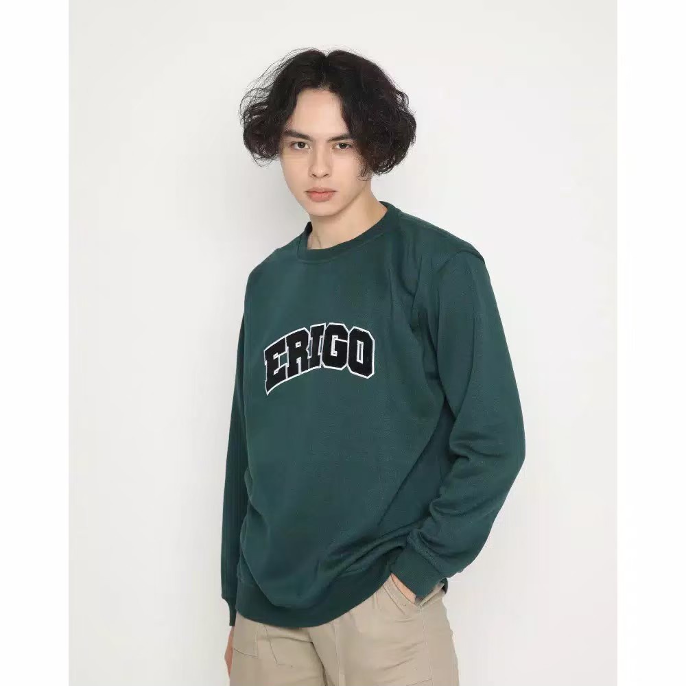 (COD) Sweater Pria Erigo Sweater Fleece Big Size Crewneck Pria wanita tren 2022 kekinian Size M - L XL LOGO ERIGO BORDIR Terlaris Promo