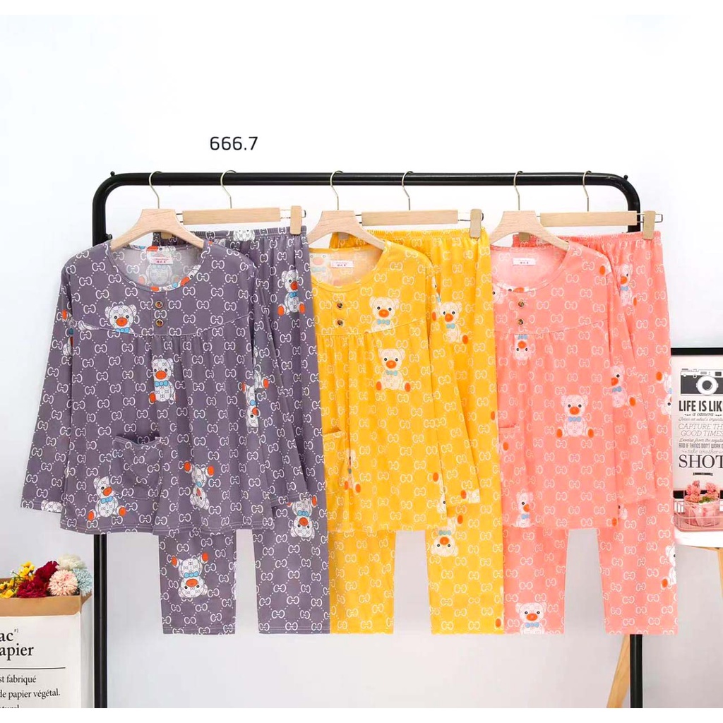 BEE - Stelan Baju Tidur Piyama Dewasa Lengan Panjang All Size Motif Lucu