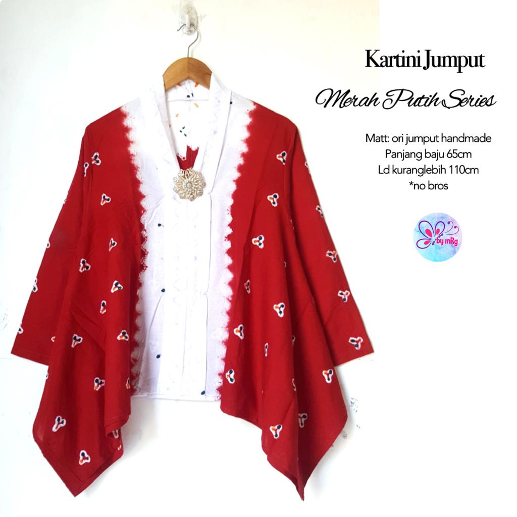 [PREMIUM] Blus Kartini Jumputan 2 Tone MERAH Batik Tie Dye Handmade Atasan Kerja Muslim Kantor