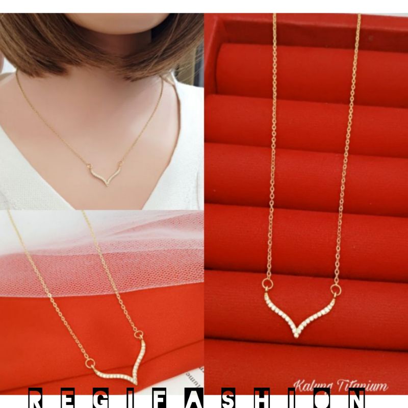 Kalung Fuji Viral Gold Kalung Wanita Korea Kekinian Anti Karat Tidak Luntur Titanium Asli