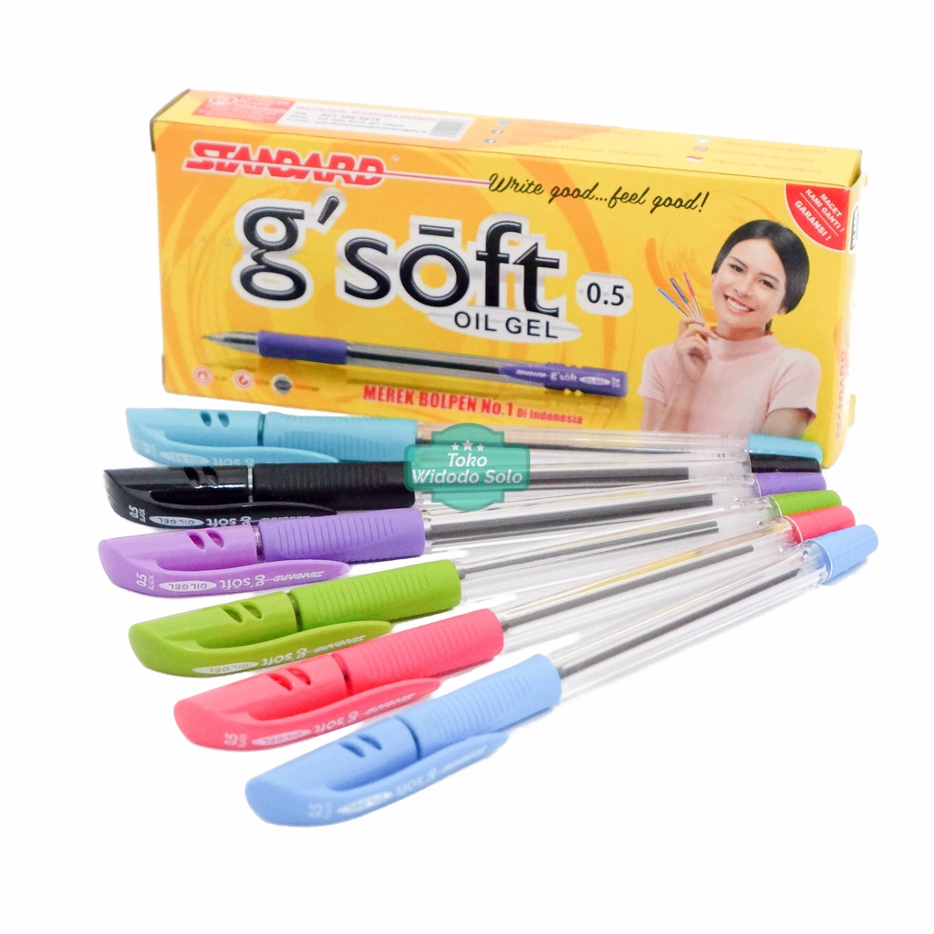 

1 LUSIN Pulpen Standard G Soft Oil Gel 0,5mm Hitam Bolpoin Ballpoint - 1 Pack Isi 12 Buah