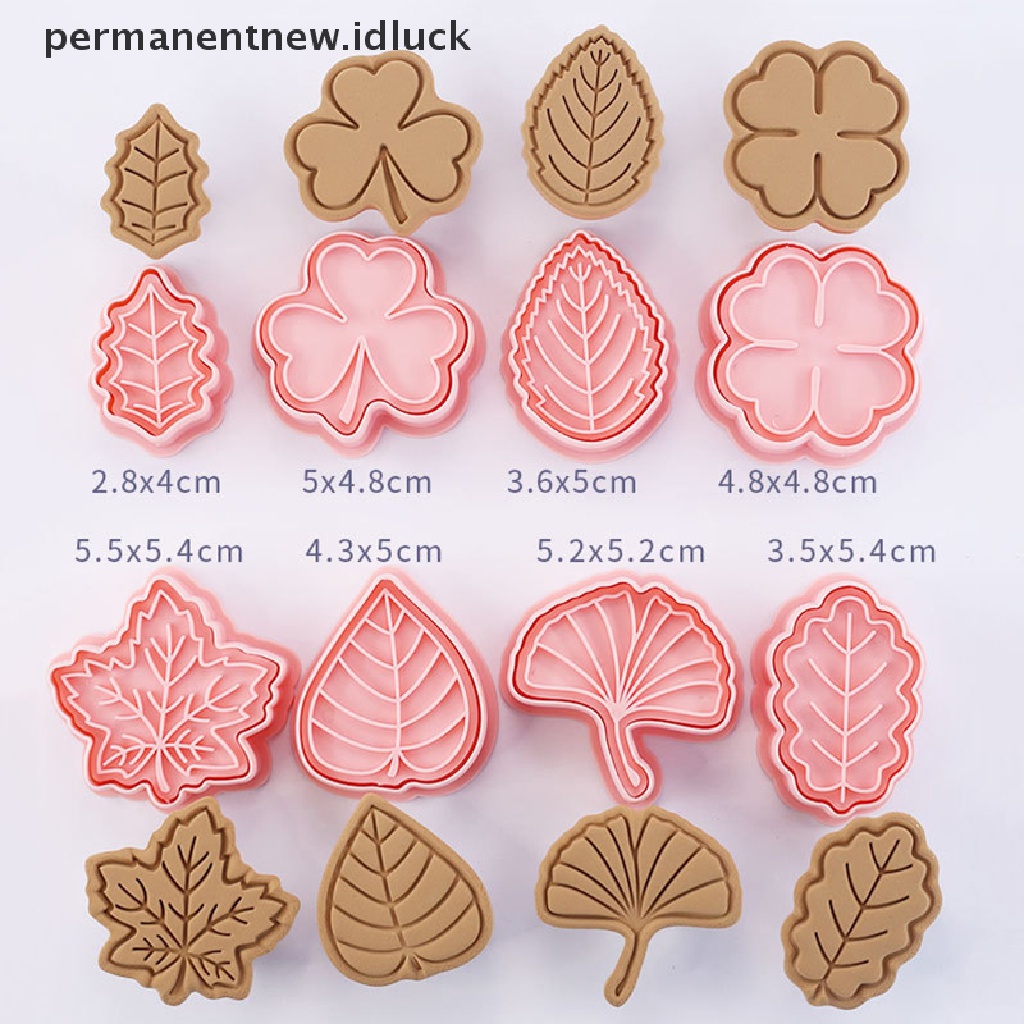 8pcs / set Cetakan Pemotong Kue / Biskuit Bentuk Daun Tanaman 3D