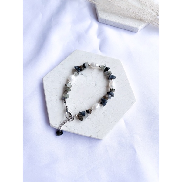 Gelang Batu Alam/Gelang Batu Pecah/Gelang Mutiara/Gelang Wanita Korea/Gelang Etnik Simpel-Laboradorite (Pm)