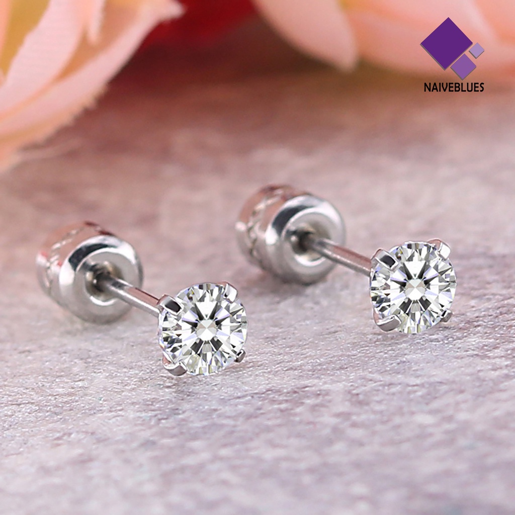 Anting Stud Berlian Imitasi Bentuk Bulat Bahan Titanium Steel Untuk Unisex