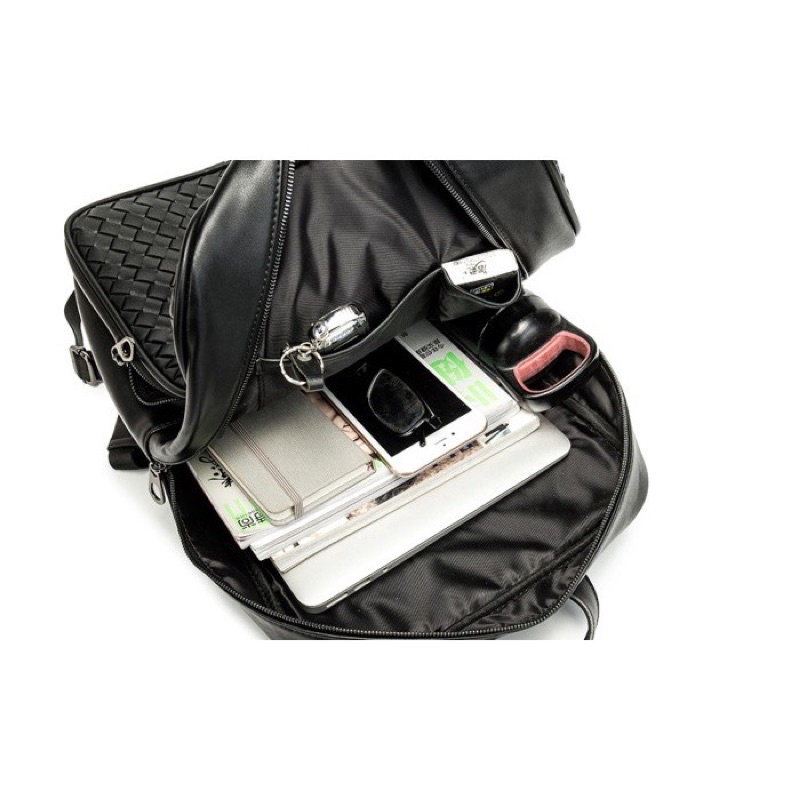 Tas Ransel Kulit Pria Motif BTG Anyam Tas Laptop Sekolah Kerja Backpack Import