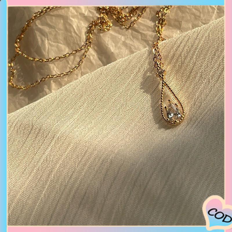 COD❤️ Fashion Indah Water Drop Zircon Kalung Wanita Sederhana Temperamen Rantai Klavikula-A.one