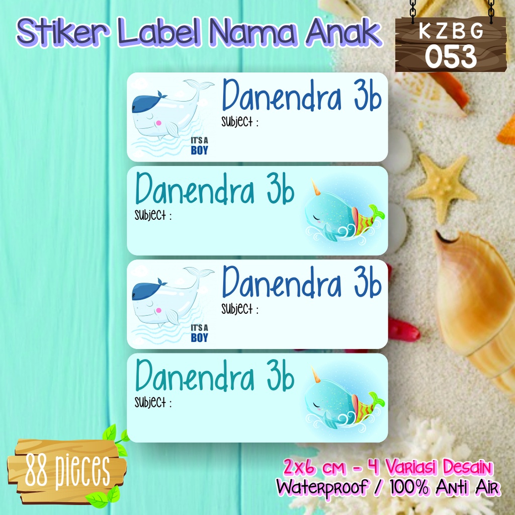 

sticker label nama anak laki laki dan perempuan waterproof KZBG 053