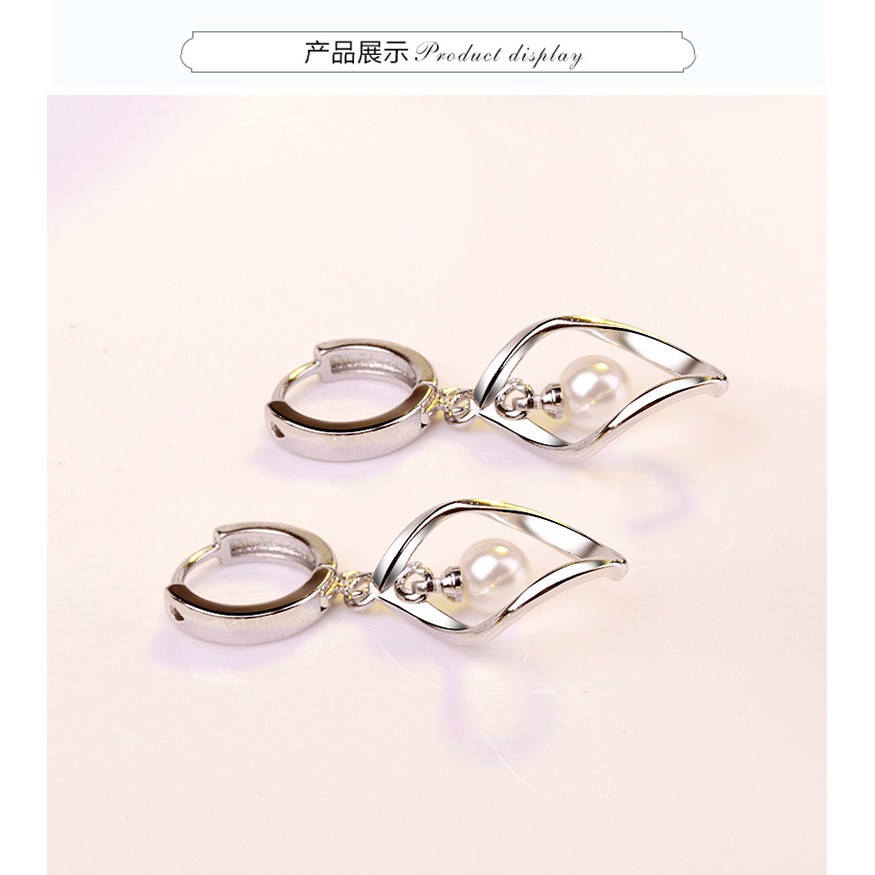 Anting-Anting Perak Sederhana Wanita Berputar Anting Mutiara Cinta Wanita Anting Panjang Menengah Memutar Anting Fashion ai2-4600-8