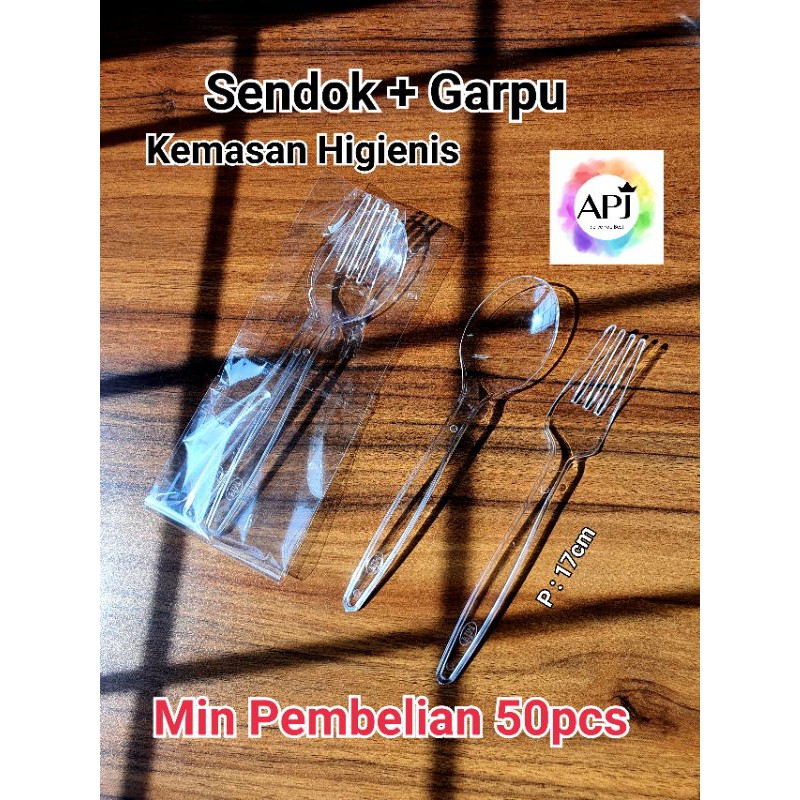 Sendok + Garpu Plastik Bening Kemasan Higienis / Set sendok+garpu plastik higienis
