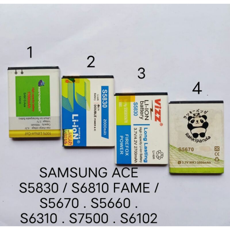 Baterai SSamsung EB494258VU Ace S5830 . S6810 Fame . S5670 S5660 S6310 S7500 S6102 double power