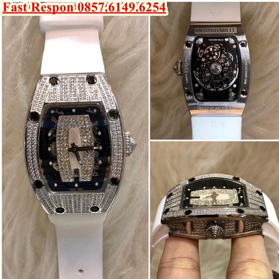 Best Seller Jam Tangan Wanita RM 007 Diamond White Rubber Garansi 1th