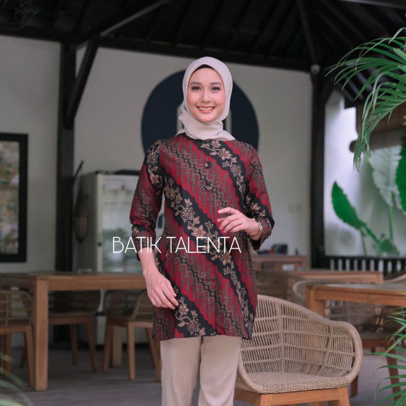 Batik wanita merah maroon bahan katun baturaden premium/ blouse wanita/kemeja batik wanita