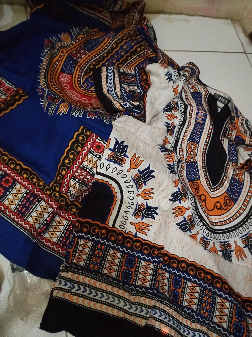 Kaos Etnik Dashiki Bohemian Style All Size Pria Wanita -  Biru