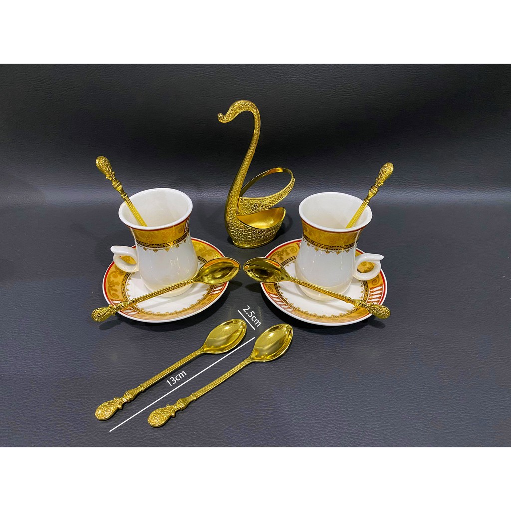 Sendok Kopi Stainless Steel Gold Angsa 1 Set, Sendok Kopi 6pcs 15x8 Cm