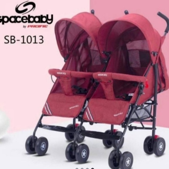 Stroller Anak Bayi Balita Kereta Kembar double Dorong Stroler Gandeng Twins Spacebaby SB1013 By Pacific-2
