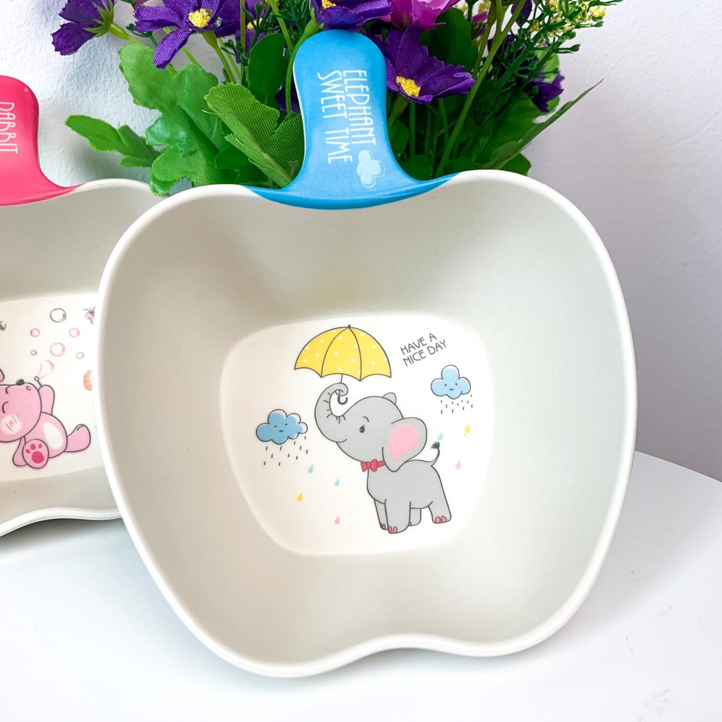 MANGKUK MAKAN ANAK BENTUK APEL MANGKOK GAMBAR ELEPHANT RABIT UNIK LUCU BAHAN MELAMIN IMPORT TERMURAH